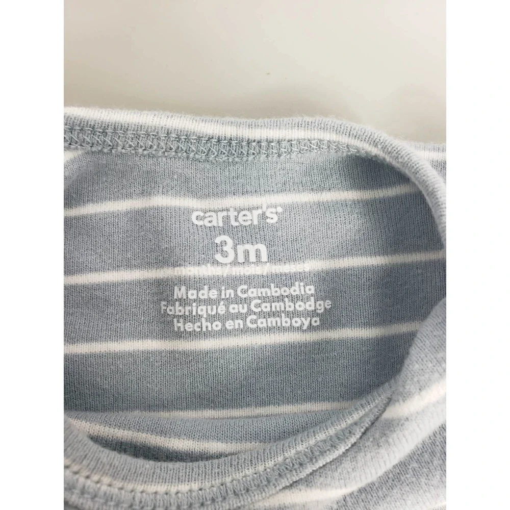 Carters Baby Bodysuit 3M‎ Blue White Stripe Long Sleeve Onesie